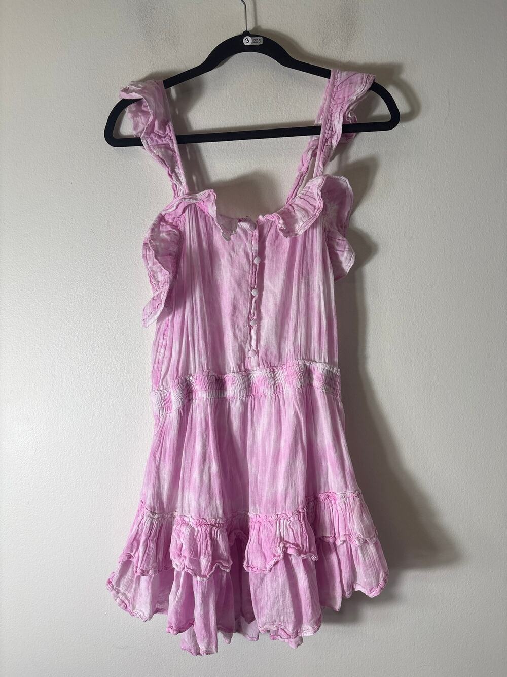 Love Shack Fancy Pink Watercolor Sleeveless Cotton Mini Dress Sz